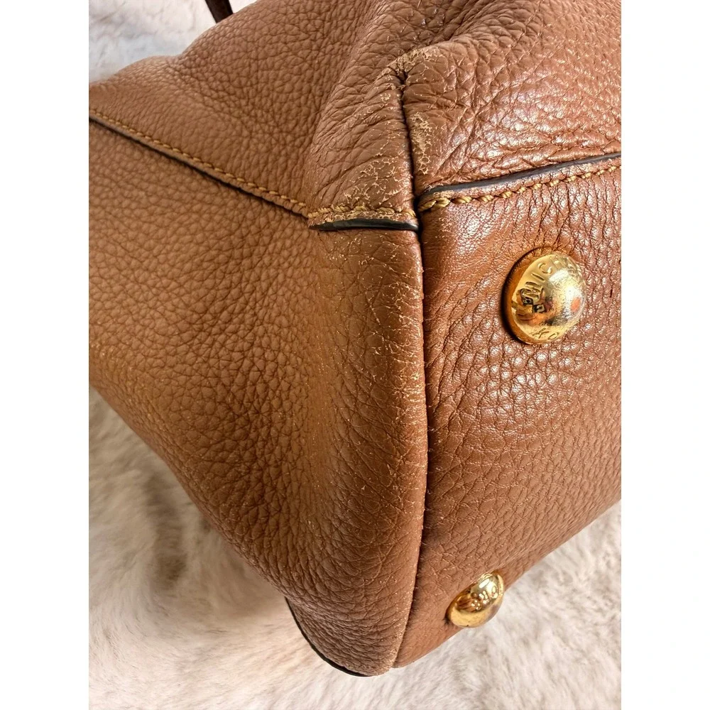 Michael Kors Acorn Pebbled Leather Chain Tote Bag Gold Hardware Tan Large